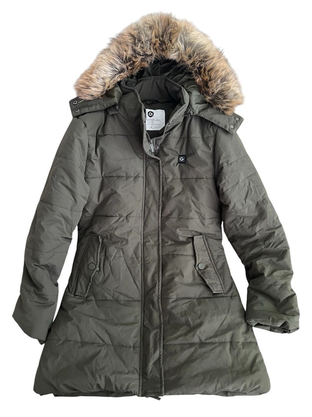 Women’s Olive Graphene Hooded Heated Jacket 12V Fast Charge 18400mAh Size S